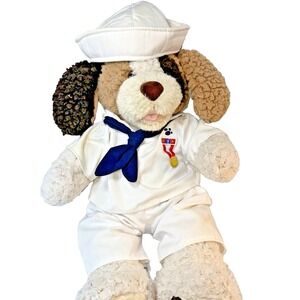 Build a Bear Scruffy Puppy Dog Brown Cream 16 In US Navy Outfit